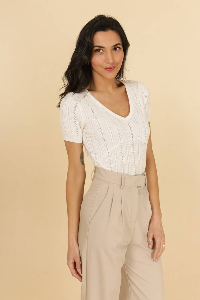 Top in maglia traforata con scollo a V Maki