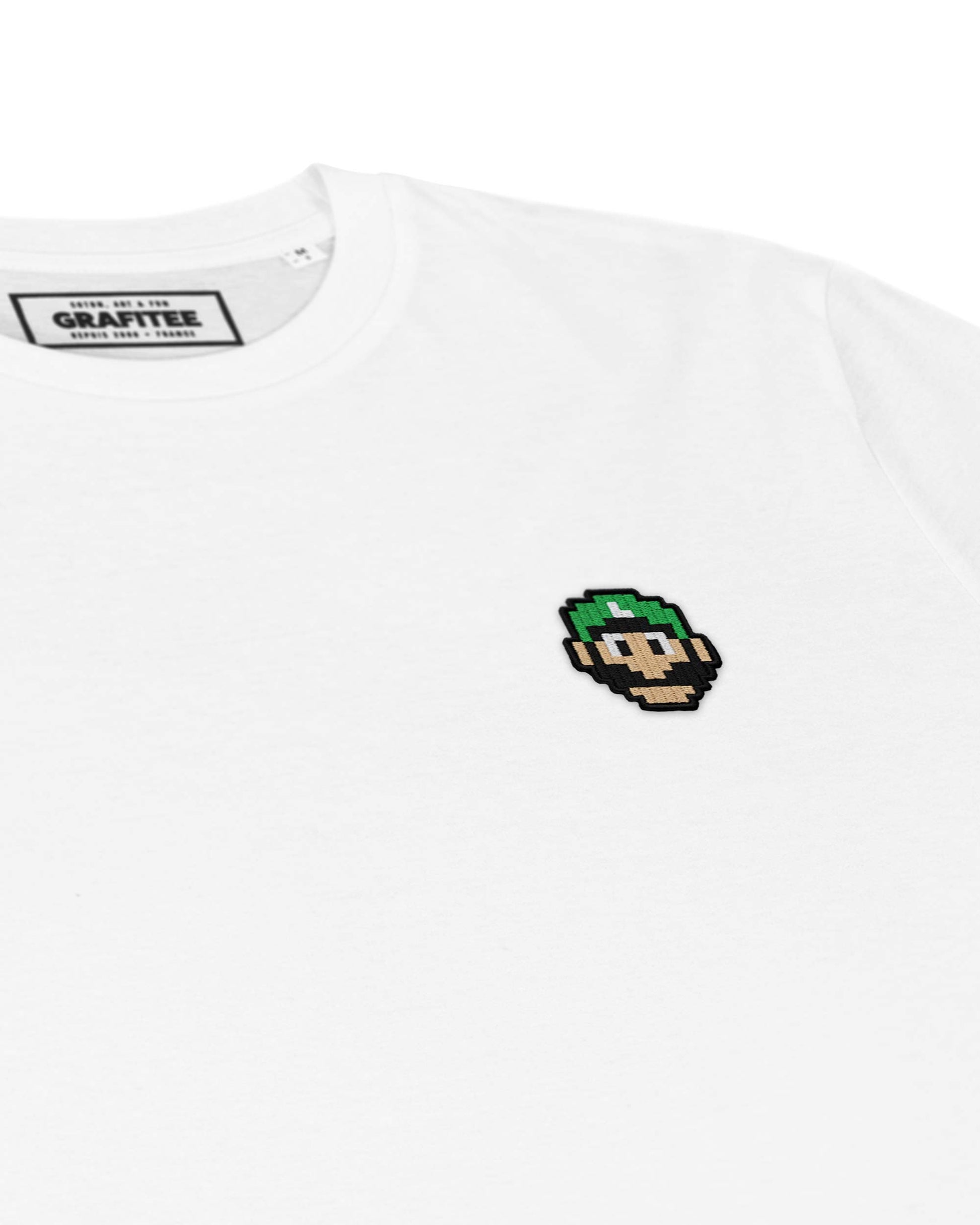 T-shirt bianca unisex con ricamo pixel