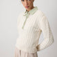 Maglione in maglia a trecce ecrù con colletto