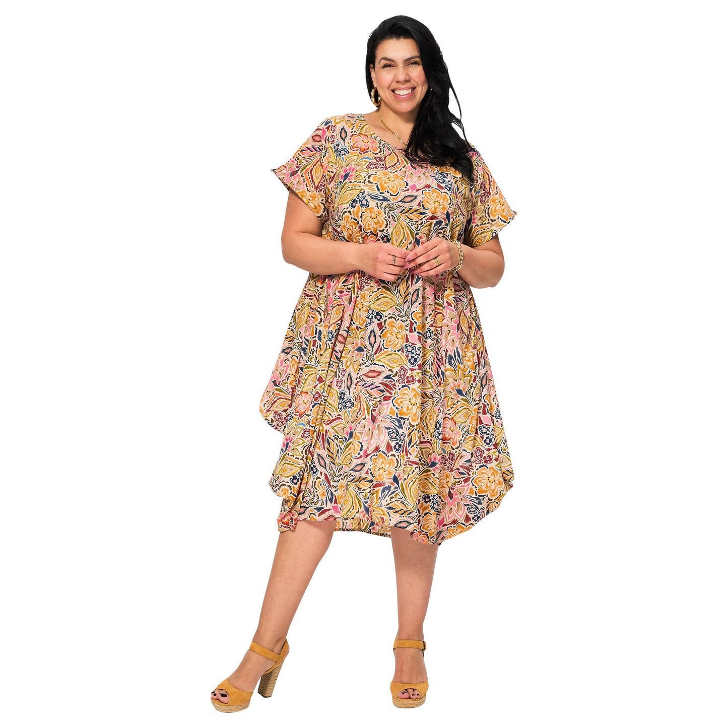 Abito midi estivo boho in voile di cotone con tasche