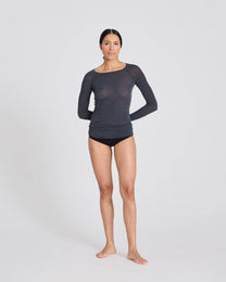 Maglia a maniche lunghe Amalie in lana grigio scuro melange