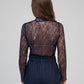 Top in pizzo a collo alto blu marino