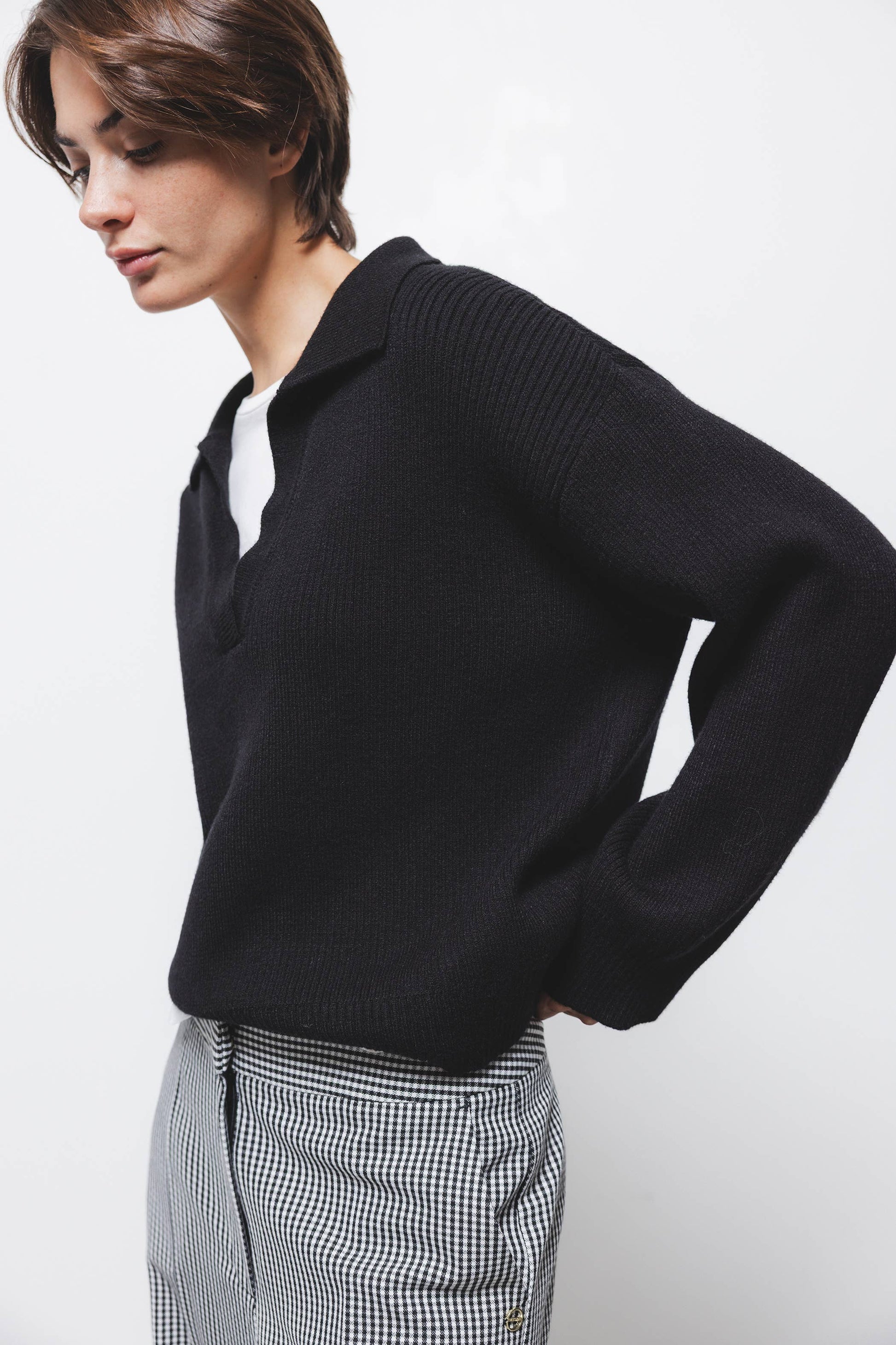 Maglione in maglia rasata con collo polo