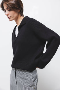 Maglione in maglia rasata con collo polo