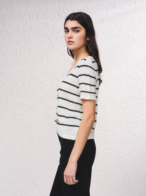 Cardigan a righe in maglia con bottoni dorati