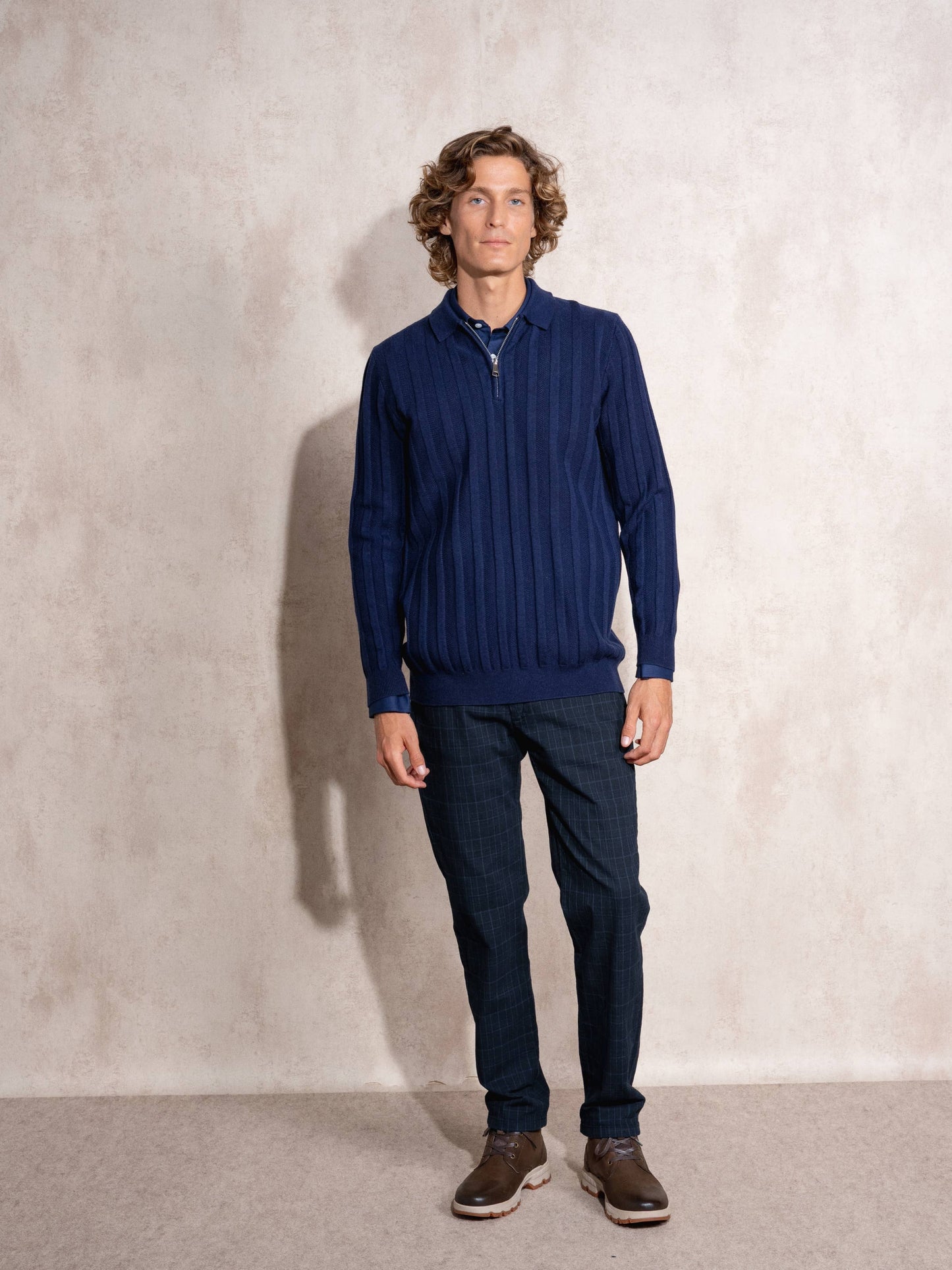 Maglione polo da uomo a coste con zip