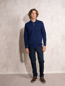 Maglione polo da uomo a coste con zip