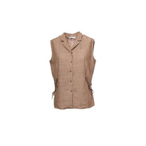 Camicia smanicata in lino con laccetti laterali