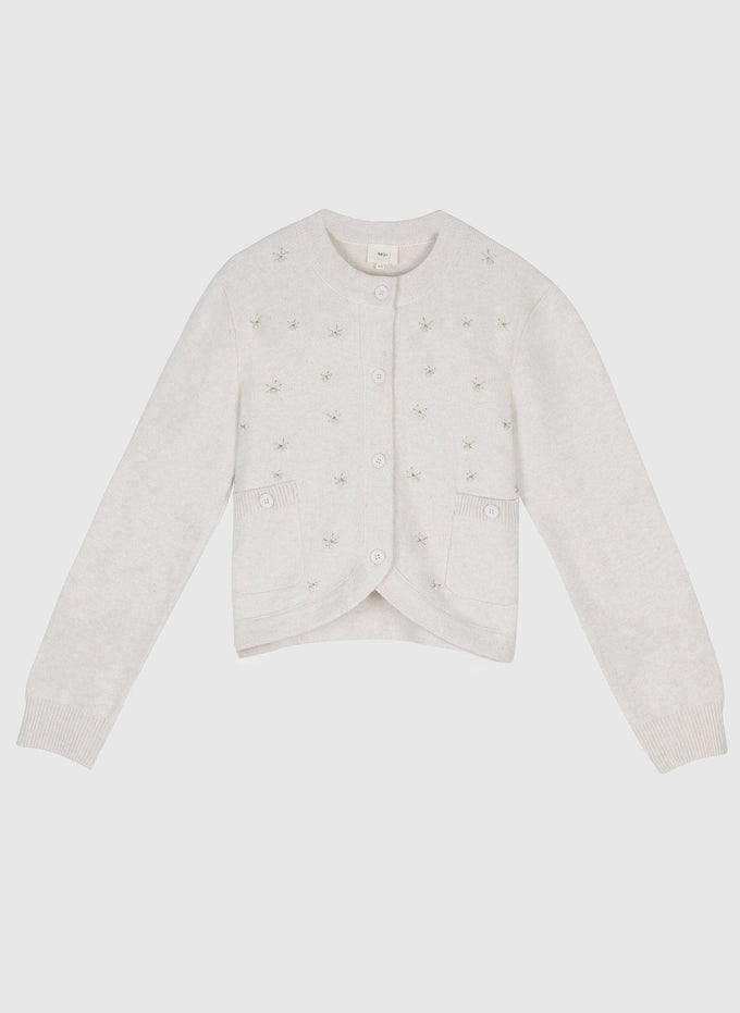 Cardigan Natalia écru con ricamo di perle