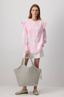 Tunica rosa con maxi colletto ricamato