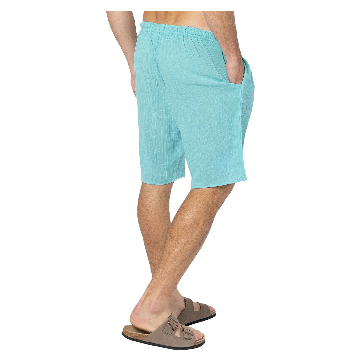 Pantaloncini estivi in cotone turchese con coulisse