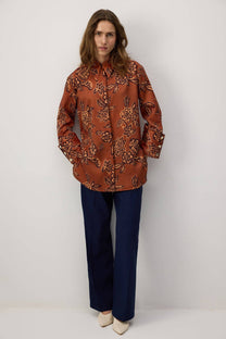 Camicia lunga in raso fantasia floreale
