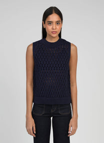 Maglione smanicato navy a collo alto Vikali