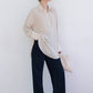 Tunica melange beige con colletto a camicia