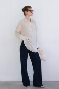 Tunica melange beige con colletto a camicia