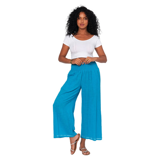 Pantaloni estivi cropped in cotone con vita elasticizzata