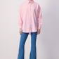 Camicia oversize a righe in misto cotone rosa