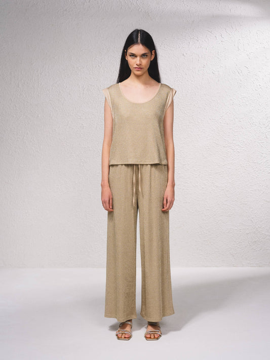 T-shirt in lurex metallizzato con maniche ad aletta