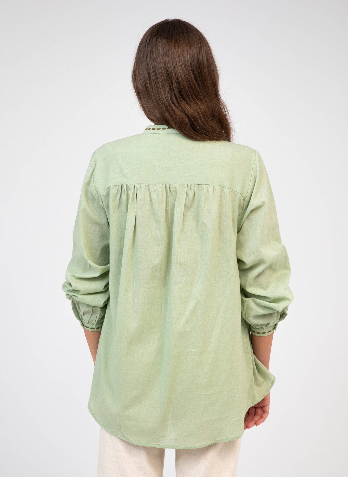 Camicia Soufiana in voile di cotone color mandorla