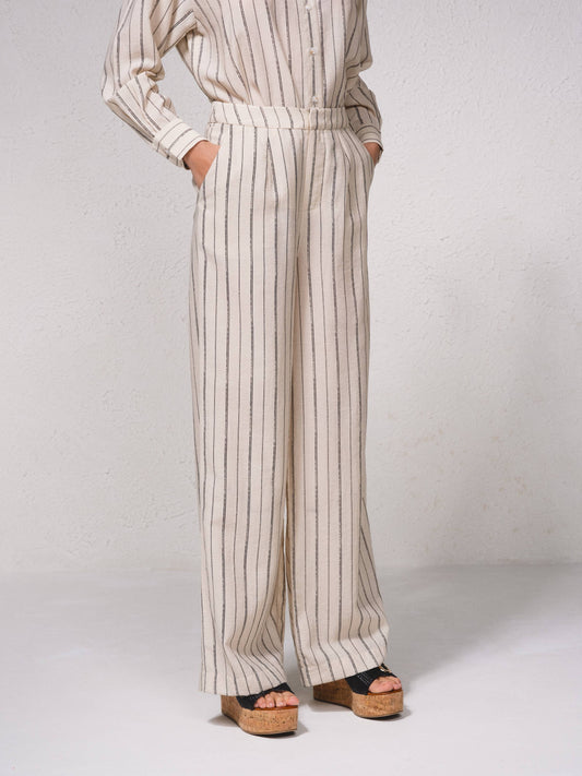 Pantaloni ampi a righe in misto lino