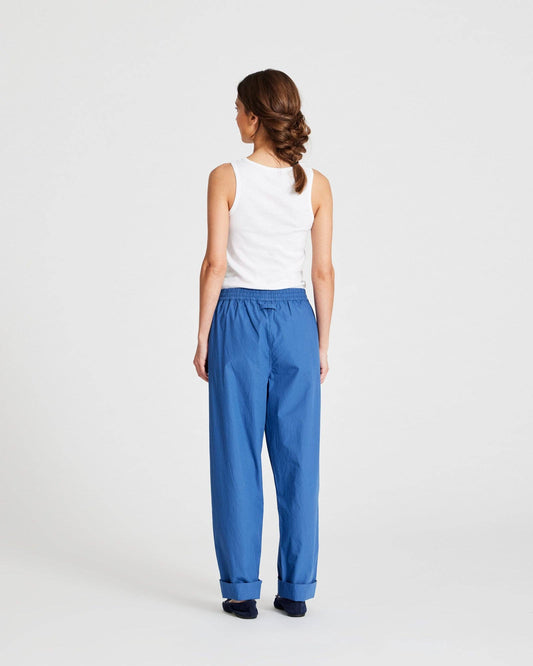 Pantaloni Astrid in popeline di cotone biologico azzurro