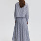 Completo camicia e gonna plissé a righe in cotone blu navy