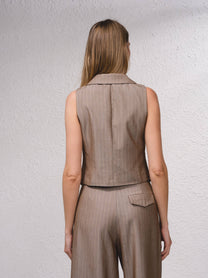 Gilet sartoriale con bottoni gessato marrone