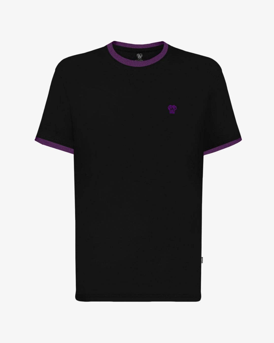 T-shirt antimacchia nera con bordi viola