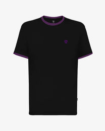 T-shirt antimacchia nera con bordi viola