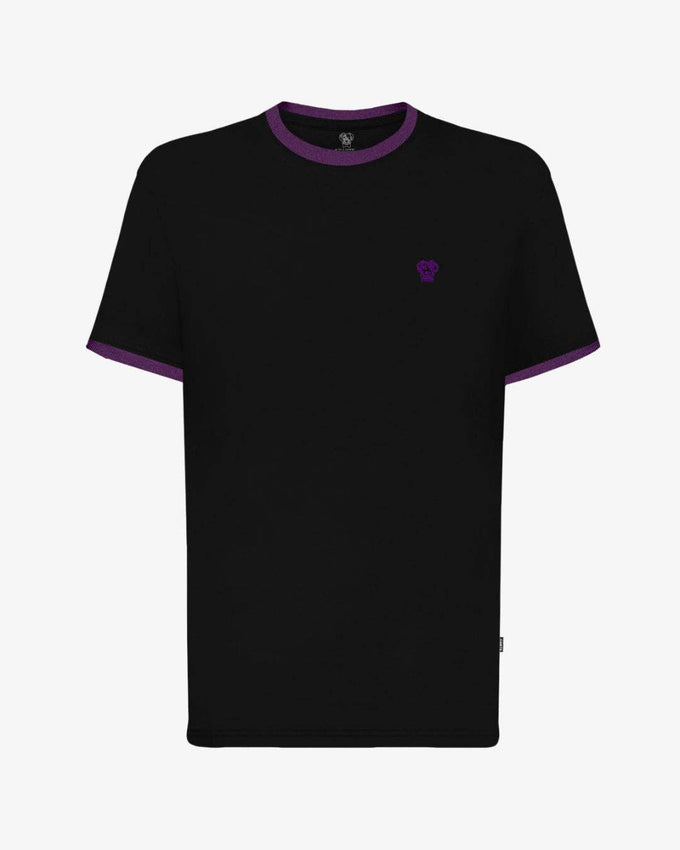 T-shirt antimacchia nera con bordi viola