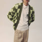 Cardigan a quadri verde in cotone organico