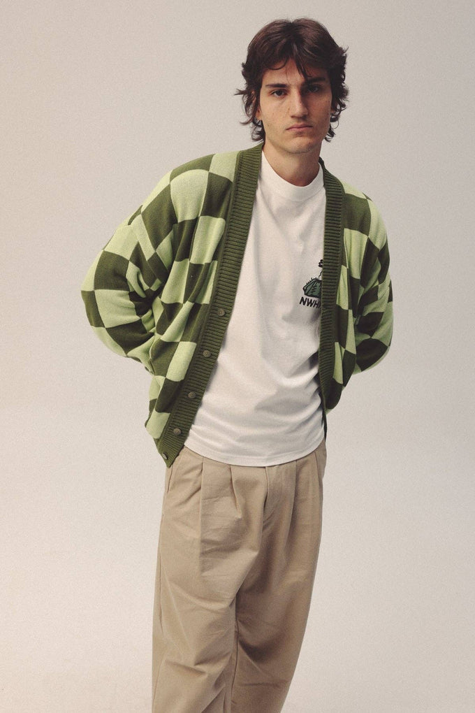 Cardigan a quadri verde in cotone organico