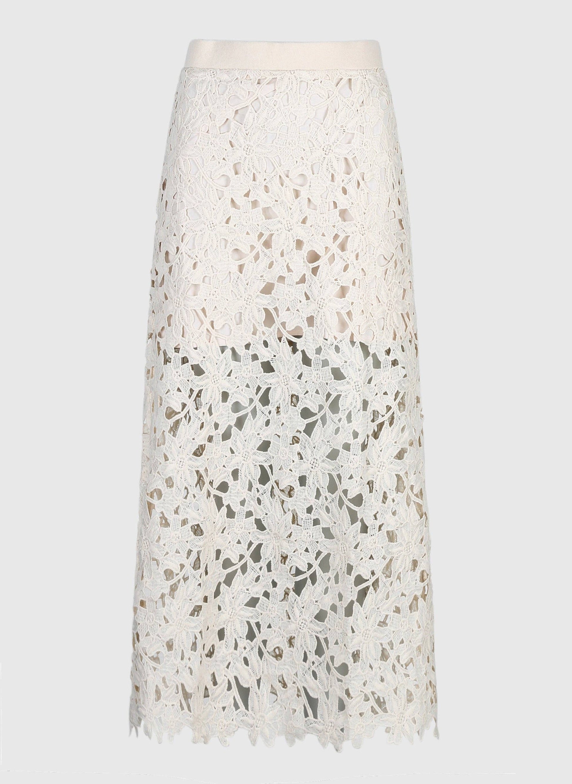 Gonna midi in pizzo floreale a vita alta