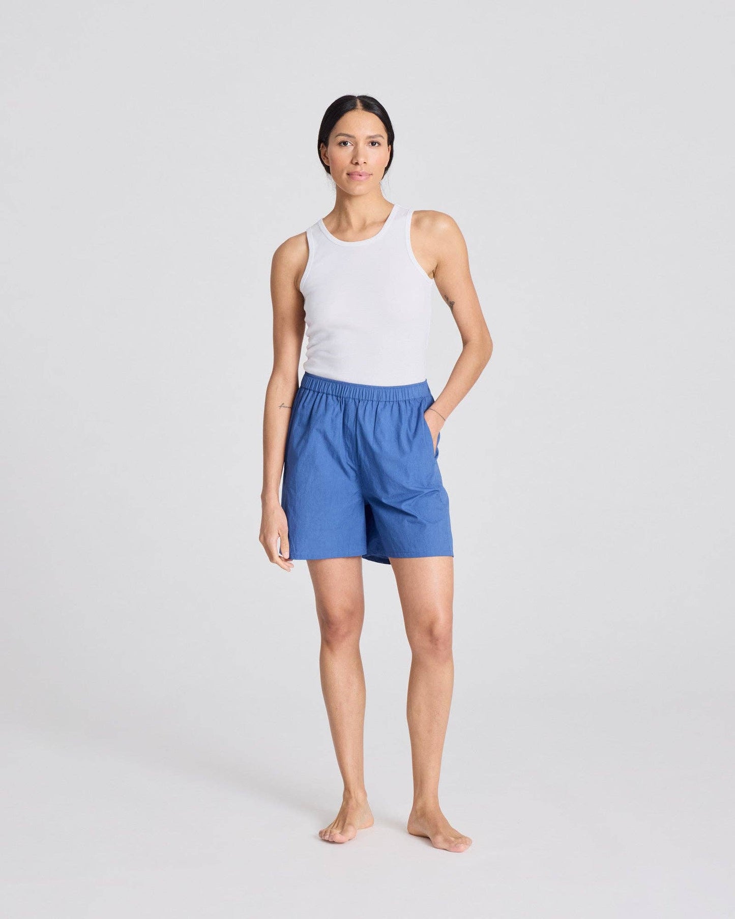 Shorts Caroline in popeline di cotone biologico blu chiaro