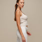 Top in maglia a coste con scollo a V