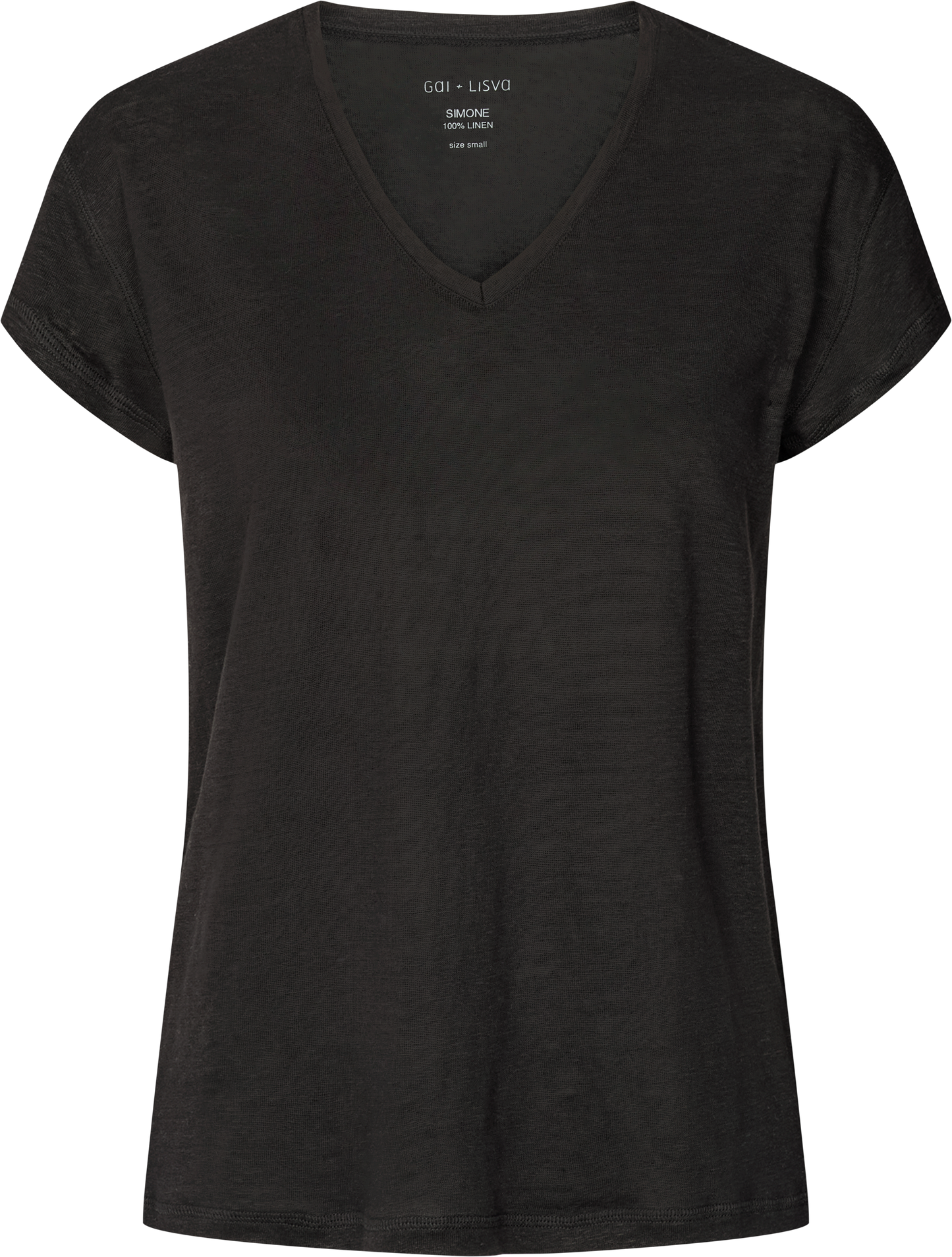 T-shirt in lino Simone nera con scollo a V