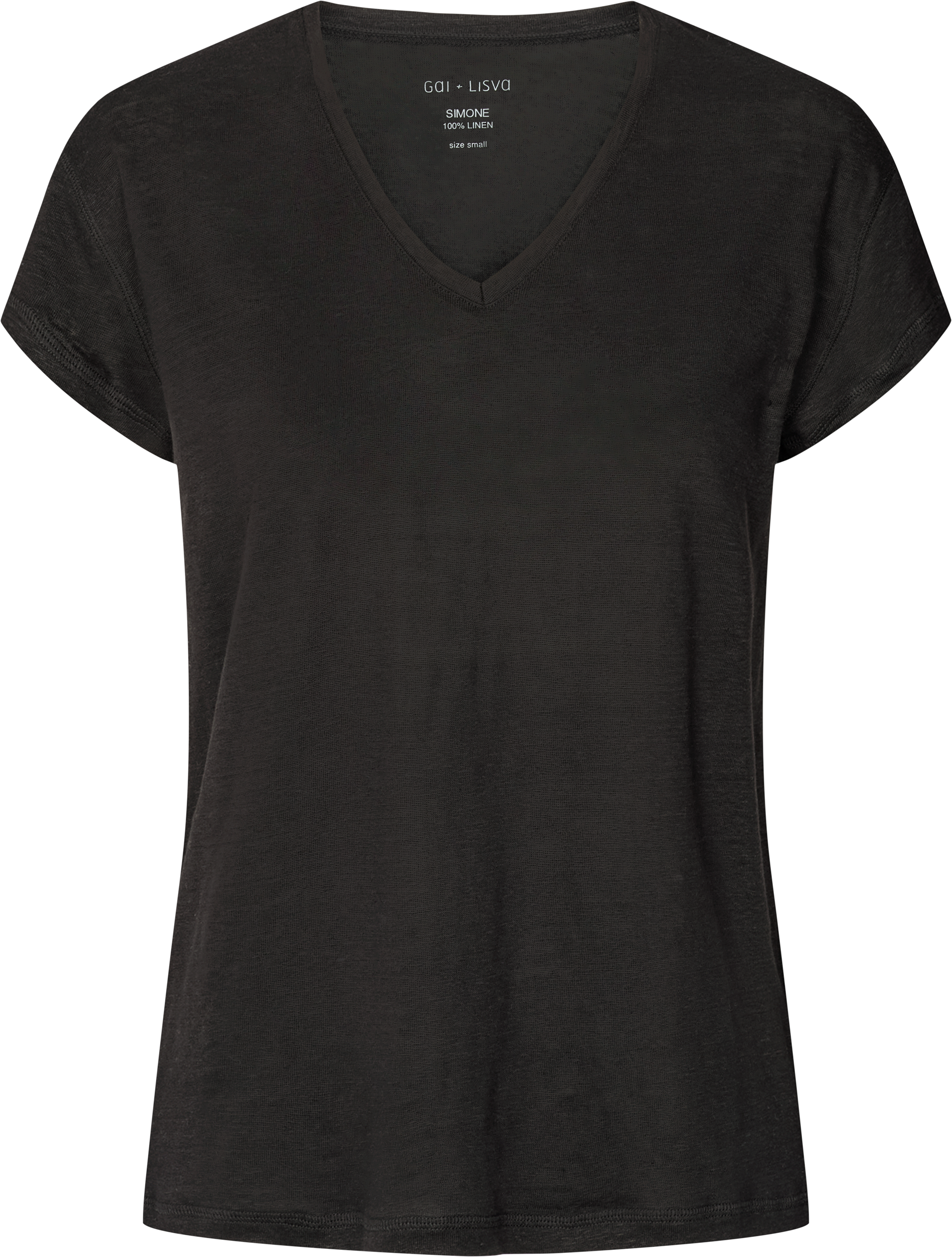 T-shirt in lino Simone nera con scollo a V