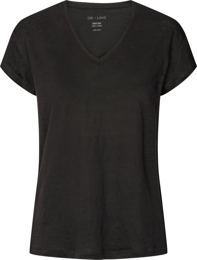 T-shirt in lino Simone nera con scollo a V