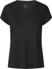 T-shirt in lino Simone nera con scollo a V