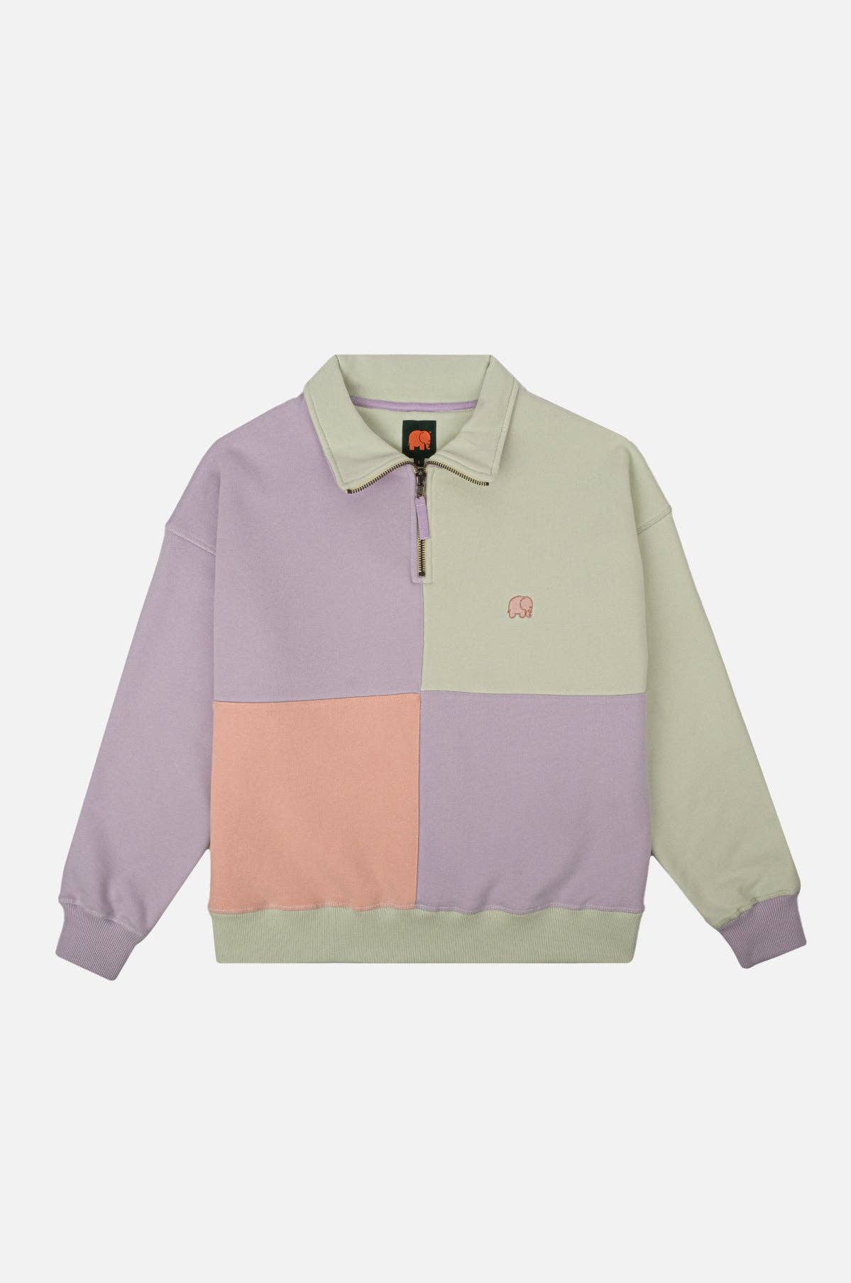 Maglione oversize donna half-zip color block lavanda