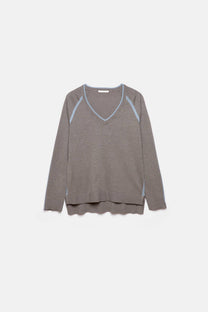 Maglione bicolore a maglia con scollo a V