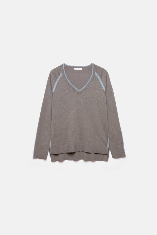 Maglione bicolore a maglia con scollo a V