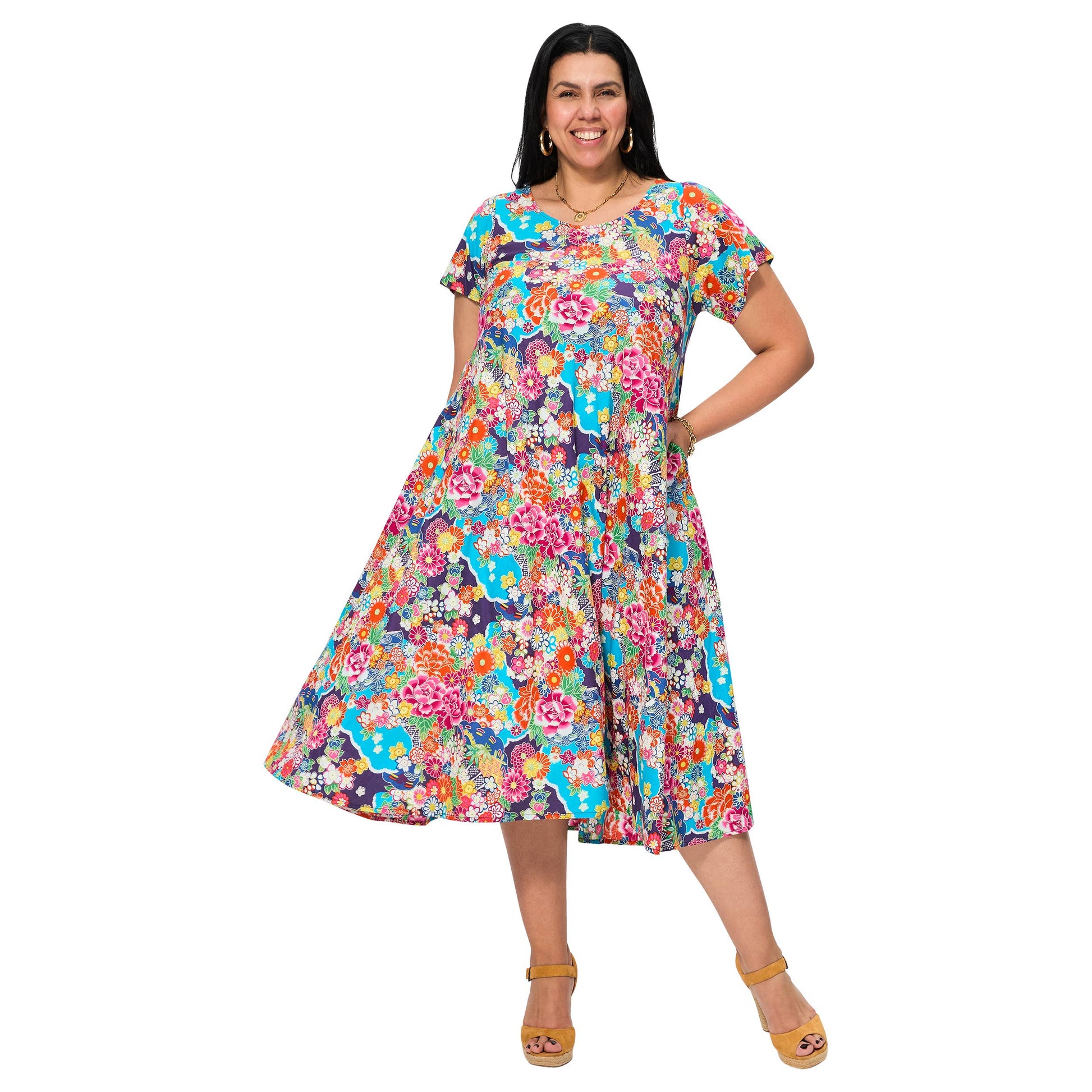 Abito midi estivo floreale multicolore