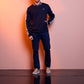 Giacca bomber con zip in cotone e poliestere blu navy