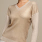 Maglione donna laminato a costine con scollo a V