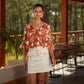 Blusa floreale in viscosa con maniche a palloncino