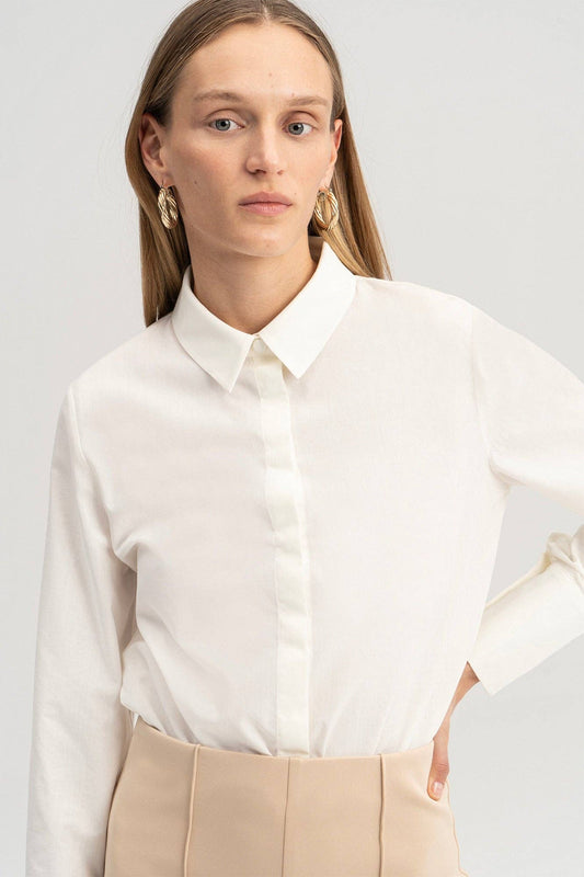 Body camicia con pinces in misto cotone