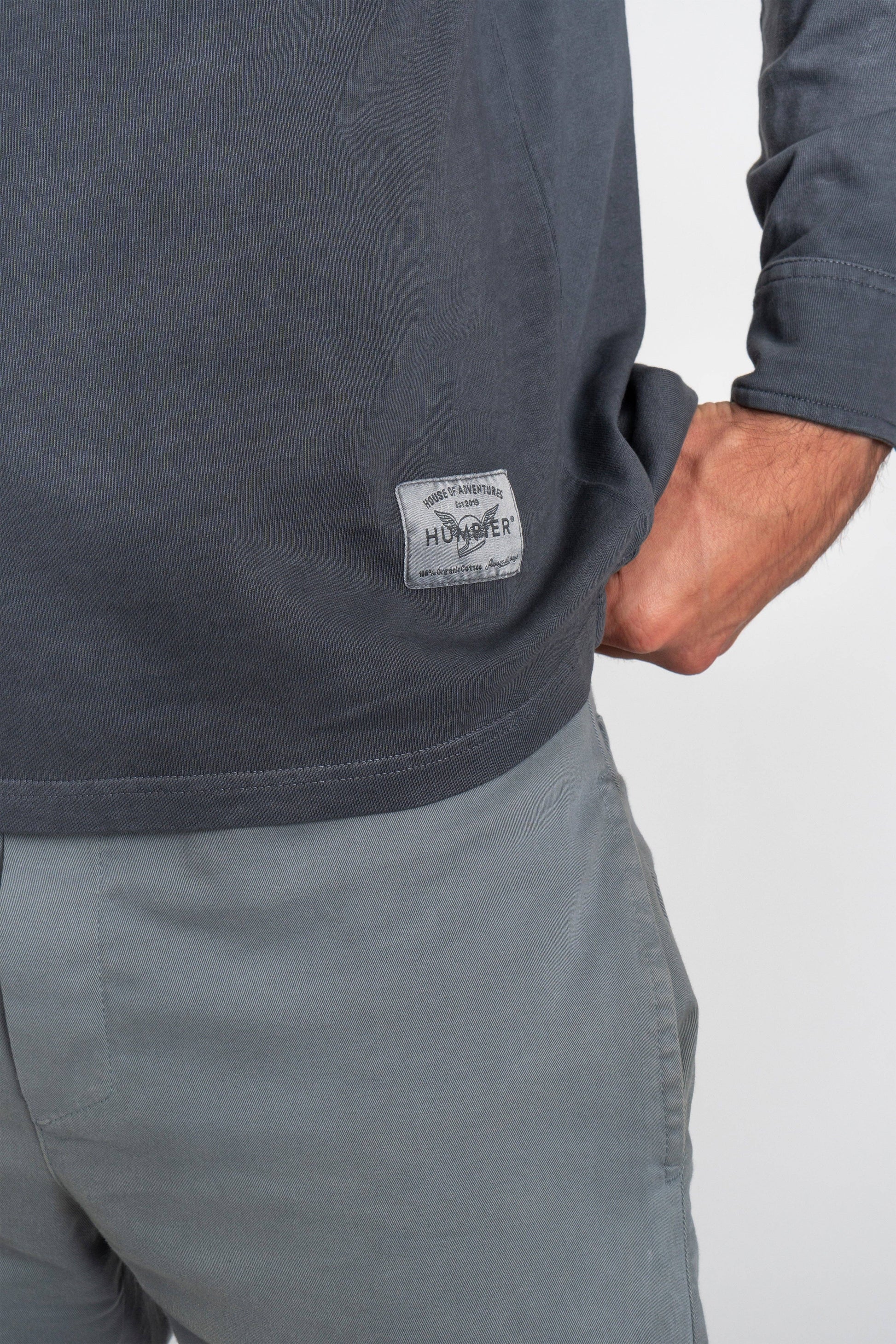 Polo blu Revival a manica lunga in cotone biologico