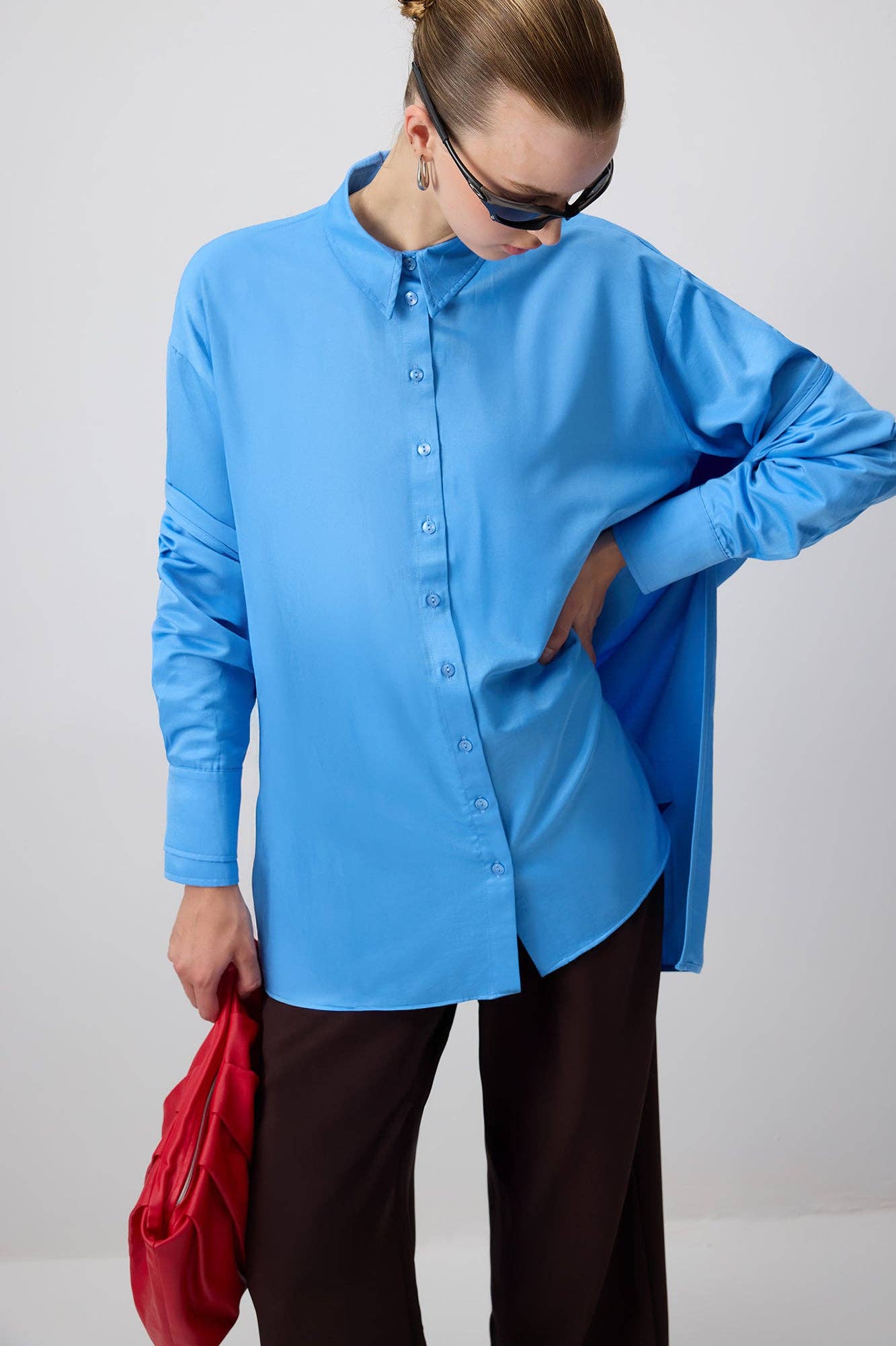 Camicia oversize in popeline blu