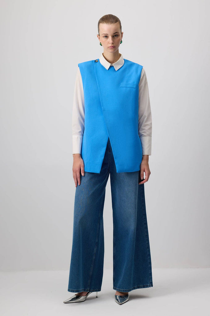 Gilet sartoriale doppiopetto in misto lino
